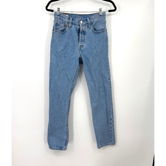 Women's Levis 501 Button Fly Jeans Premium Denim Waist 25 Length 30 Cotton  medi - Picture 1 of 12